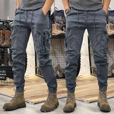 2025 Men's High Quality Cotton Sweatpants Customizable Mid-Waist Cargo Pants Casual Style Trousers