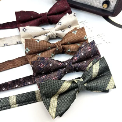 Low Moq French Vintage Stripes Fabric Florals Polka Dot Fabric Bow Ties for Men Business Good Luxury Bow Tie Men Casual Wear