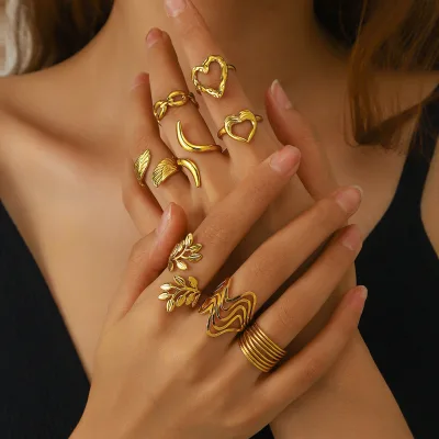 Wholesale European Style Stainless Steel Rings - Titanium Steel Open Geometric Rings for Women
