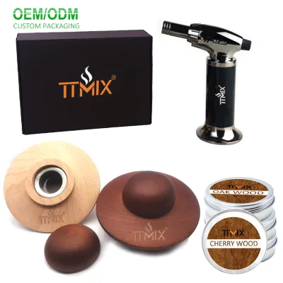 Private Label Cocktail Smoker Kit with Torch Gun Rubber Wood Coctel Whiskey Smoker 4 Kinds of Wood Chips Bar Tool Drinking