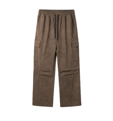 Men's Vintage Tie-Dye Pants 100% Cotton Streetwear Sports Sweatpants Loose Cargo Pocket Drawstring Suede Pants.