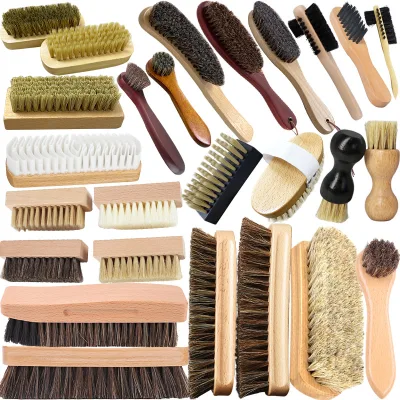 Wooden Beech Wooden Handle Shoe Brush With Horse Hair for Boot Leather Shine and Cleaning