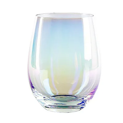 15oz Reusable Electroplated Glass Egg Shaped Cup Colored Glass Egg Cups for Juice Wine and Water Electroplated Glass Tumbler
