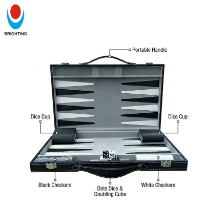 Luxury Customize LOGO PU Leather Backgammon Set with Handle Portable Foldable Board Game for Home School Entertainment and Gift