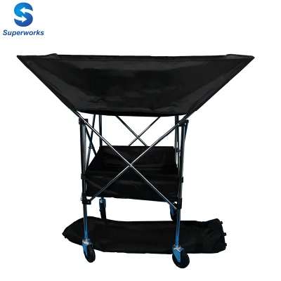 High Capacity Double Deck Portable Basketball Ball Cart Foldable and Movable Accessory
