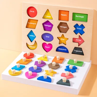 Wooden Hand Scratching Board Montessori Children's Puzzle Panel 3D Geometry Shape Matching Blocks Board Game