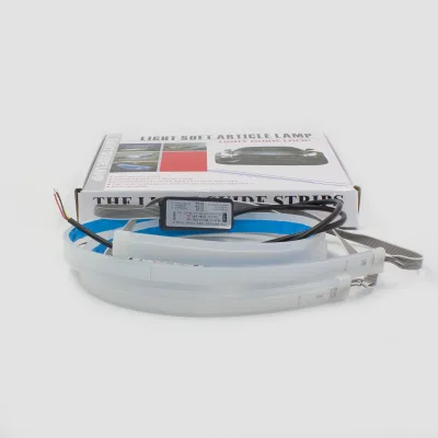 30/45/60CM LED Light Strips White/Amber Waterproof DC12V Sequential Flowing Flexible DRL Turn Signal Lamp Rubber 400lm Car