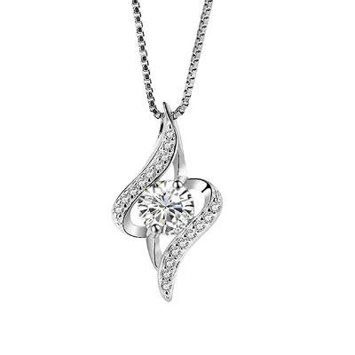 Hot Selling Classic Design 925 Sterling Silver Twisted Marquise Shape Box Chain Shining Zircon Diamond Pendant Necklace