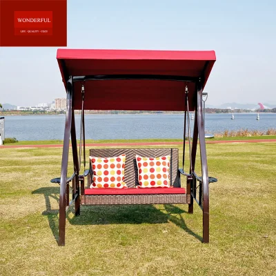 Nice Design Metal Rattan Swing Chair Double Seater Hanging Chair With Canopy Garden Furniture