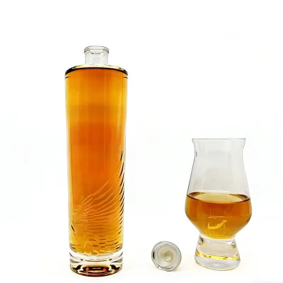 Manufacturers Sell Round Empty 700 ml Vodka Brandy Drinks Cork Sealed Matte Surface Long Thin Glass Bottles