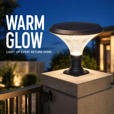 Modern Outdoor Solar LED IP65 30W Cap Light for Villa Garden Gate Perimeter Fence Brick Column Gentle Glow Ambient Top Lantern