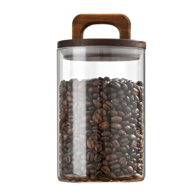 Factory Wholesale Snack & Coffee Bean Storage Box with Wooden Lid Glass-sealed Tea Display Jar for Food & Giveaways