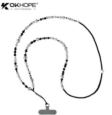 OKHOPE Long Fashion Black & White Baroque Pearl Beaded Lanyard 130cm