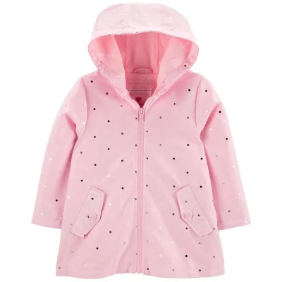 Custom Spring Outdoor Coat Waterproof Girl's Jacket Clothes for Kids Sale With Dots Allover Printing Hand Pockets
