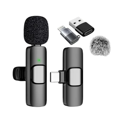 Professional Outdoor Vlog Wireless Lavalier Conference Microphone Noise Cancelling Portable Design Type C Lightning Connectors