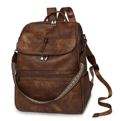 Retro College Backpack 2025 Spring New Arrival Trendy Stylish Premium Feel British-Style PU Polyester Curved Shoulder Strap