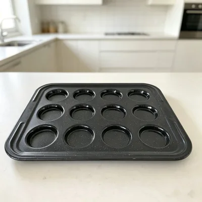 Dishwasher Safe Restaurant Kitchen 12 Cup Non Stick Black Rectangle Custom Mini Cake Bakeware Carbon Steel Enamel Muffin Pan