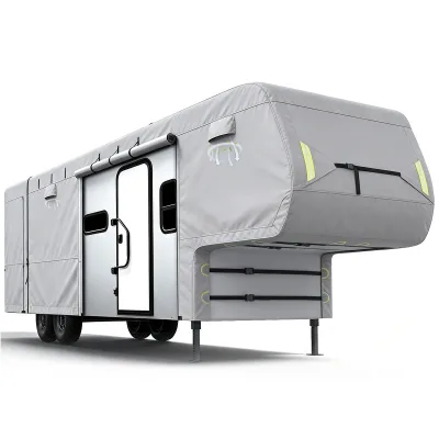 Outdoor Storage RV Cover for 5 Wheel Trailer 7-Ply Non-woven Fabric Water Repellent Ripstop Camper Cover 90% UV 60% IR Rejection