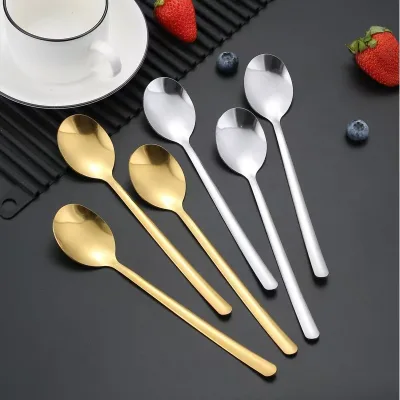 Stainless Steel Cutlery Set Long-Handled Spoons (Dessert Coffee Stirring)-Korean-Style Hemp Wheel Light Polish Nordic Minimalist