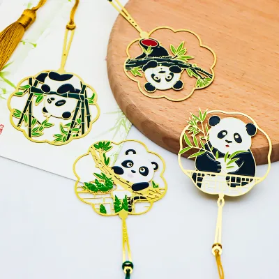 Business Luxurious Promotional Gift Panda Bookmarks Gold Print Bookmark Etched Metal Page Bookmark