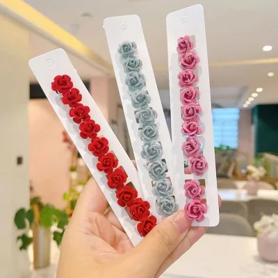 10PCS Red Rose Flower Small Hair Clips Fashion Girl's Weaving Clip Multi-purpose Hair Styling Tool Bridal Headpiece