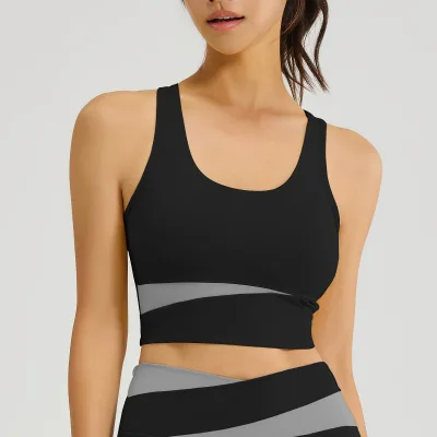 Women's Color-Block High-Intensity Breathable Sports Bra Shockproof Spandex Padded Push-Up Vest for Active Running & Yoga