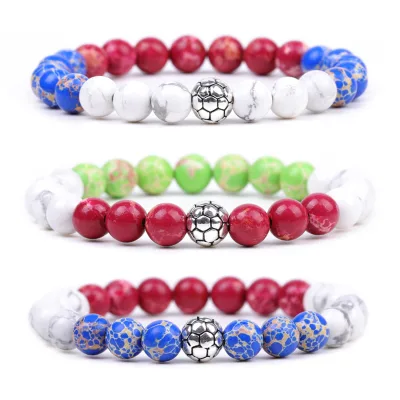 European Football Championship Style Classic Colorful Natural Stone Beaded Bracelet Fashion Jewelry Aonaya Jewelry