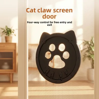 4 Way Lockable Cat Paw Screen Door Controllable Access Direction Pet Flap Door for Small Cats Dogs Pet Supplies
