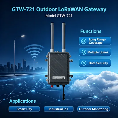 GTW721 Outdoor LoRaWAN Gateway Industrial Grade 5KM Coverage 200 Nodes IP67 Waterproof 4G Ethernet WiFi Uplink Smart City