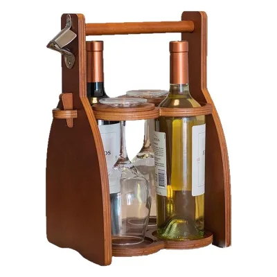 Custom Vintage Solid Wood Wine Bottle Caddy Portable Beer Carrier with Drink Holder for Outdoor Parties for Home Furniture