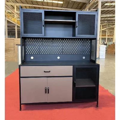 Steel Kitchen Hutch Storage Cabinet with Countertop Freestanding Industrial Metal Sideboard Buffet Cabinet Buffet Aparador