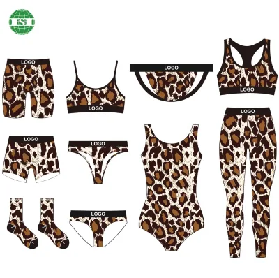 Leopard Print Customized Picture Mock up Women's Sport Bra Boy Shorts Legging Underwear Thong Men's Boxer Briefs Trunks Socks