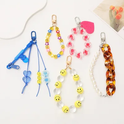 New Fashion Blue Heart Smiley Leopard Acrylic Phone Lanyard Keychain Pendant Bag Charm New Gift Accessory Keychain