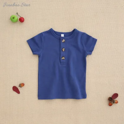 New Design Hot Organic Cotton Short Sleeve Crew Neck Tee Shirt Infants Toddlers Kids Unisex Button 100% Cotton Summer ODM