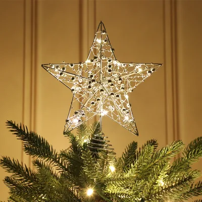 Christmas Decoration 20cm Three-dimensional Sprinkling Powder Tree Top Star Trumpet Five-pointed Star Christmas Tree Decoration