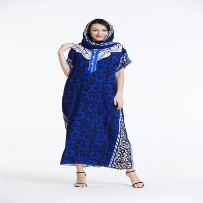 Factory Prince Latest African Dresses Designs Printed Flower Kaftan for Fat Women Kaftan Wholesale
