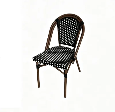 French Bistro Chair Outdoor PE Rattan Weaving Chair Aluminum Frame Stackable Cafe Restaurant Chair Garden Patio Furniture