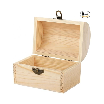 Unfinished Wood Treasure Chest Decorative Pine Wood Box with Hinged Lid and Locking Clasp Plain Decorate Wooden Boxes