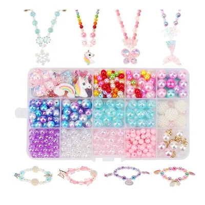 Children Mermaid Butterfly Princess Necklace Bracelets Making Art Craft Creativity Bead Kit DIY Bead Jewelry Making for Girl