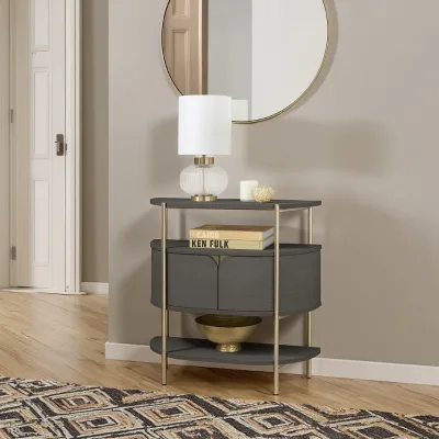 Luxury Modern Console Table with 3 Shelves and Golden Metal Framework Easy Assembly Entryway or Living Room Hallway Table