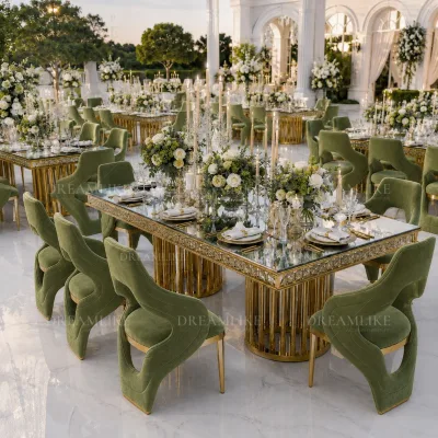 Heavy Duty White Tempered Glass Table Silver Stainless Steel Base Modern Design for Hotel Dining Wedding Event Party Rental