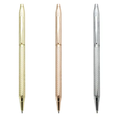 Best Selling Promotion High Grade Slim Ballpoint Pen Unique Metal Carved Design Ball Pen for Elite Lady