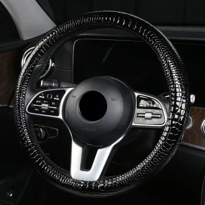 Faux Crocodile Pattern Steering Wheel Cover Faux Leather Universal Car Accessory