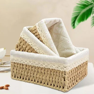 Straw Baskets With Handles Mini Water Hyacinth Basket Bamboo for Cooking 32Cm White Washed Rattan Pedicure Boats Crochet Moses