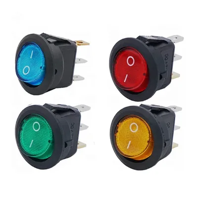 LED Illuminated Round 12V Switch Rocker Switch 3Pin on OFF Switches Red Green Blue Orange for Car Motorcycle Dashboard Boat Van