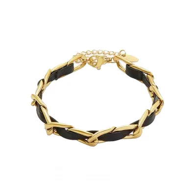 Fashion Ins Adjustable Leather Braided Adjustable18k Gold Plated Stainless Steel Bracelet for Women