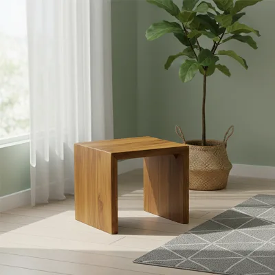 Chic Durable Modern Nordic Teak Wood Shower Stool with Upside Down U Shape for Outdoor Use in Restaurants and Living Rooms