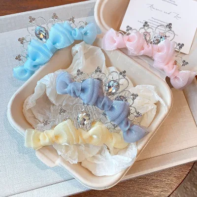Rhinestone Crown Tiara Hair Comb Set for Kids Princess Crystal Pearl Silver Bow Flower Girl Headpiece Ready Stock