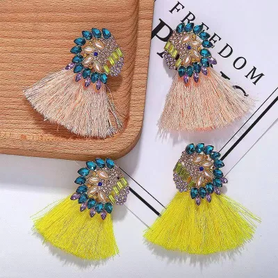 Womens Bohemia Crystal Rhinestone Parrot Animal Shape Multilayer Multicolor Tassel Earrings in Alloy Jewelry