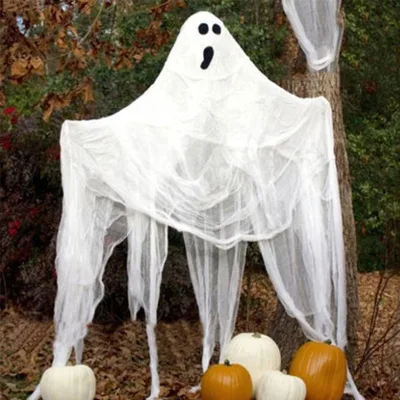 Black White Halloween Creepy Gauze Large Grid Yarn Cloth Door House Decor Gothic Props Halloween Party Decoration